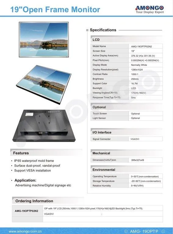 19"Open Frame Monitor, AMONGO